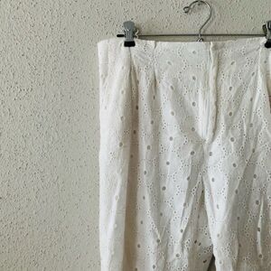 Anthropologie Eyelet Paperbag High Waist Trouser White Pants Coastal Grandma 12